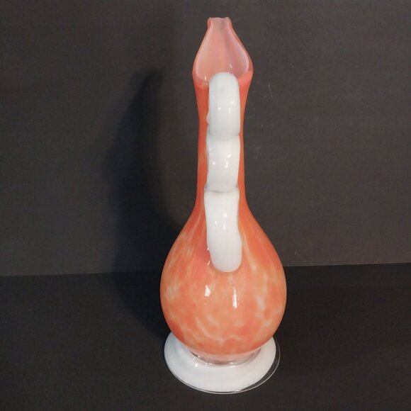 Mid Century Modern Orange Glass Pitcher Vase - Picture 3 of 7